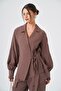Women's Double Breasted Tie-Detail Double Suit Set Brown 31366 - 4