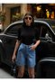 Women's High Waist 5-Pocket Lycra Straight Fit Shorts Jeans - 4