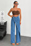 Women's Light Blue Jeans with Wide Leg Skirt