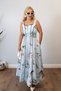 Women's blue floral print square neck maxi dress - 3