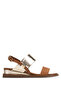 Women's Genuine Leather Tan Flat Sandals