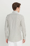 Men's Khaki-White 100% Cotton Flannel Slim Fit Slim-Fit Button-Down Collar Striped Shirt - 5