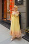 Women's Half Button Digital Watercolor Pattern Dress Yellow - 4