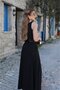 Women's Open Shoulders, Open Waist, Lace Trim, Slit, Long Janjan Crepe Dress - 2
