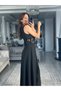 Women's Open Shoulders, Open Waist, Lace Trim, Slit, Long Janjan Crepe Dress - 7