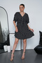 Batwing Sleeve V-Neck Polka Dot Patterned Mini Dress with Waist Tie Detail
