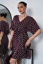 Batwing Sleeve V-Neck Polka Dot Patterned Mini Dress with Waist Tie Detail - 7