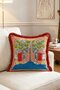 Two Zebras under the Tree Patterned Fringed Throw Pillow Cover - Colorful Pillowcase with Red Tassels - 3