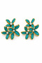 Women's Yellow Plated Turquoise Enamel Floral Steel Earrings with Pearl Detail