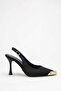 Women's Pointed Toe Gold Detailed Open-Back Heeled Shoes - 5