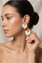 Ecru Pearlescent Layered Flower Figured Gold Color Stylish Nail Earrings - 2