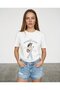 Printed Embroidery Detailed T-Shirt Ecru - 4