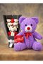 35cm Purple Plush Teddy Bear Bouquet and I Love You Card Gift for Lover, Spouse, Birthday, Anniversary - 3