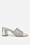 Women's lame metallic knit strap chunky heel mules