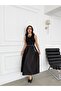Women's Black Maxi Dress with Scarf Belt - 3