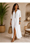Women's V-Neck Loose Cut Button Detailed Long Summer Dress - 2