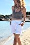 White Striped Double Pocket Washable Double Leg Cotton Woven Shorts 35 30 - 2