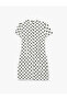 Tie Detailed U-Neck Short Sleeve Polka Dot Mini Dress - 5