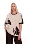 Women's Short Sleeve Print and Stone Detailed Modal Fabric Large Size Tracksuit Set with Side Trims - 2