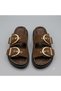 (Bianca) Thermo Non-Slip Sole Double Buckle Daily Women's Slippers Brown - 3