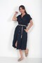 Women's Italian Polo Collar Lined Midi Cotton Scallop Dress with Pockets - 2