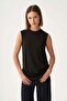 Black-Cotton Ribbed Sleeveless Lycra T-Shirt