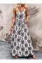 Women's V-Neck Long Summer Dress with Button Detail on the Front and Rope Straps - 4