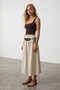 Women's Raw Linen Studded Faux Leather Belted Midi Length Zippered Linen Skirt Alc-X15541 - 2