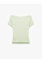 Cotton Slim Fit Lace Detailed Short Sleeve Boat Neck T-Shirt - 4