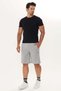 Men's Cotton Shorts with Embroidery Detail Gray Melange-5109 - 2