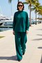 Women's Plus Size Judge Collar Long Sleeve Woven Blouse Pants Set Relaxed Fit Casual Modern Stylish