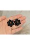 Noir Bloom Handmade Black Flower Earrings – Elegant Design Earrings with Gold Detail - Polymer Clay Black Earrings - 3