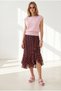 Women's Pink Boat Neck Belted Waist Seasonal Cotton Blouse Blz-19003388 - 2