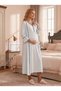 Women's Blue Ribbed Buttoned New Season 2-Piece Maternity Nightgown Set with Dressing Gown - 5