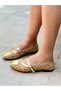 Monza Gold Leather Strappy Ballet Flats with Lace Detail