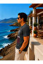 Men's Trend Printed Cotton Anthracite Short Sleeve T-Shirt - 2