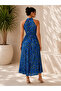 Eye-Catching Elegance! Women's Patterned Summer Long Single Jersey Dress with Gipe Detail at the Waist - 3