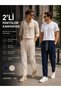 Men's 2-Piece Baggy Trousers Navy Blue Beige 100% Cotton Linen Look Elastic Waist Comfortable Fit Pa