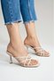 Beige Women's Thin Strap Heeled Slippers – Square Toe Stylish Casual Evening Dress Shoes - 5