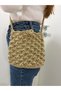 Beige Color Satin Yarn Hand Knitted Phone Bag Multipurpose Bag - 2