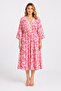 Women's Plus Size Pink, Collar Lace Detailed, 3/4 Sleeve, Patterned Midi Dress 65N39538 - 4