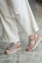 Fonze Genuine Suede Leather Velcro Tape Rubber Detail Accessory Buckle Wedge Heeled Women's Sandals Real Suede Beige - 6