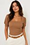 Women's Milk Coffee Square Neck Knitted Blouse Hzl22W-Bd104091 - 2