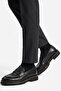 Men's Black Leather Penny Loafer Thick Lug Sole Brown Striped Laceless Shoes - 4