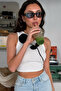Women's Crew Neck Crop Blouse with Rose Accessories - 3