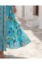 Bohemian Style Leaf Patterned, Buttoned, Long Sleeve Resort Dress - Turquoise - 5