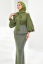 Green Beaded Embroidered Skirt Evening Dress Set - 3