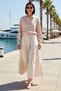 Women's Maxi Long Skirt Linen Blend Fabric Belted Waist Layered Flounce Cut Casual Comfortable Daily Wear - 3