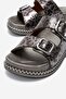 2 Buckle Stoned Genuine Leather Women's Slippers Silver Snake - 3