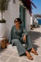 Women's Double Breasted Collar Tie Detail Two-Piece Set - 2